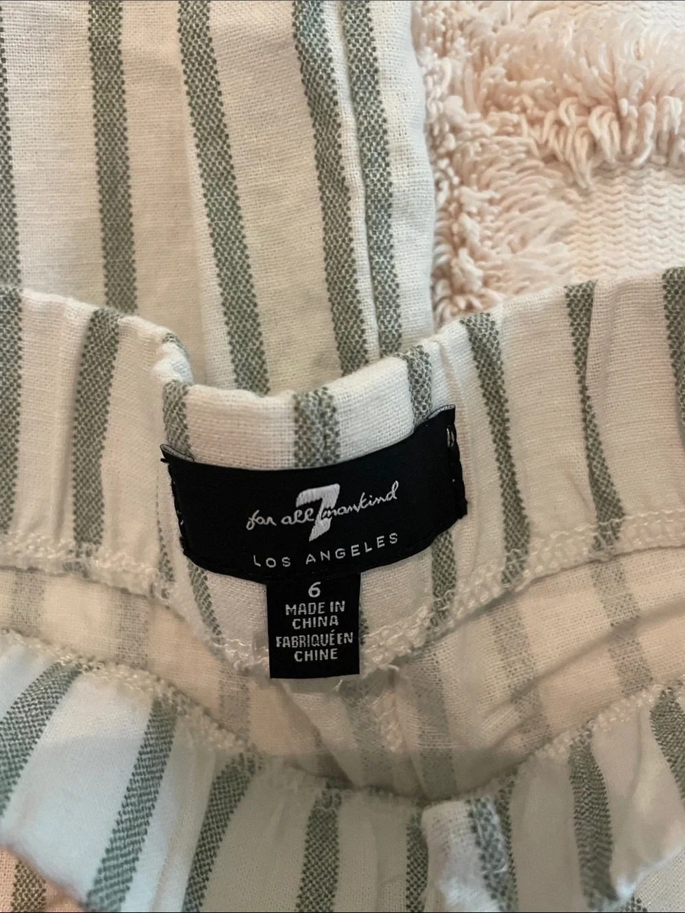 7 For All Mankind White Top with Sage Green Stripes